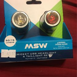 MSW Cricket USB Bike Headlight & Taillight Set 50/15 Lumens