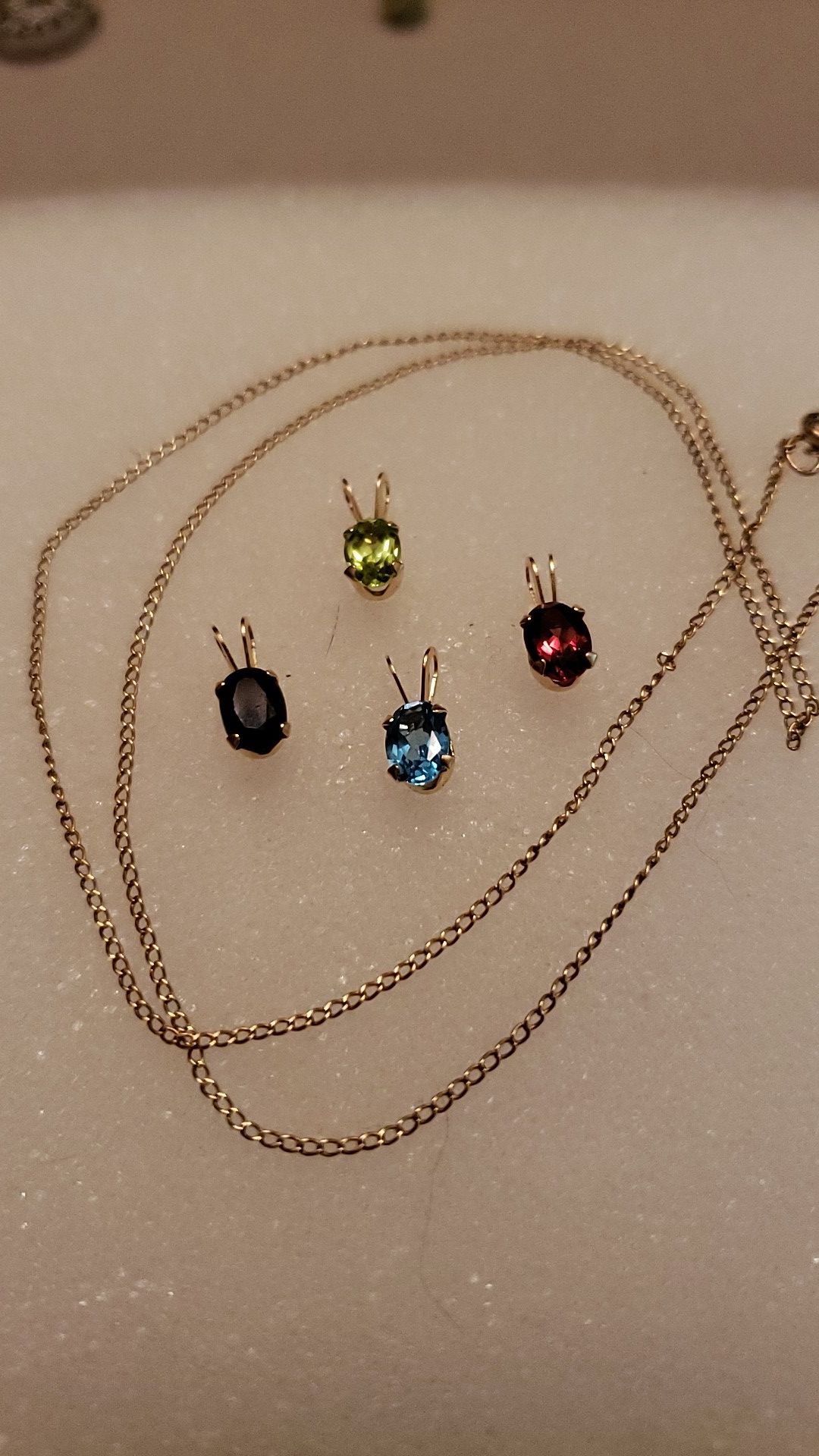 4/ 14kt & genuine gemstone pendants & chain
