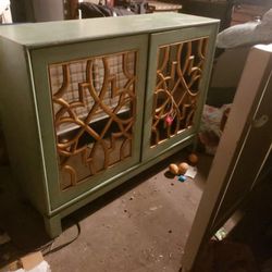 Distressed Wood Mirrored Armoire 