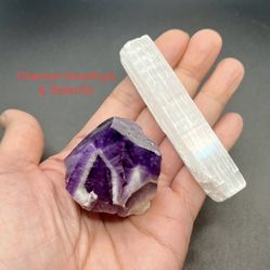 Amethyst Chevron Point from Brazil   & Selenite Stick Set