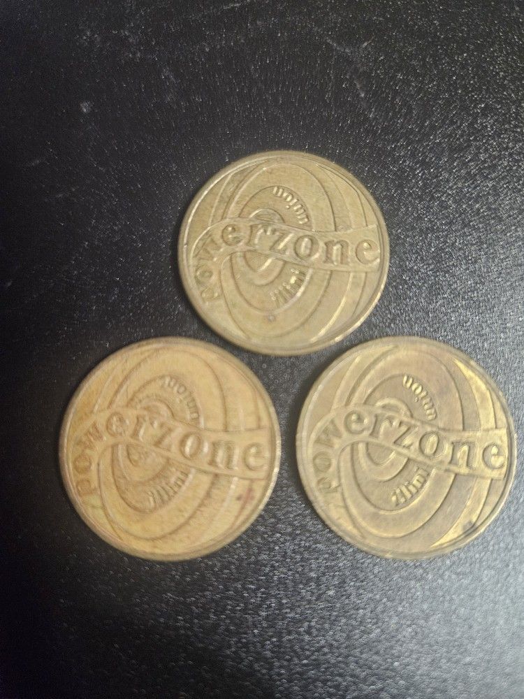 THREE (3) VINTAGE POWER ZONE ARCADE TOKEN ILLINI UNION URBANA ILLINOIS