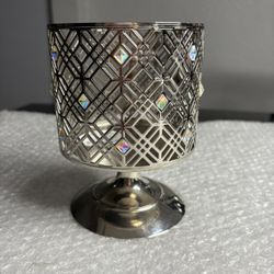 Bath and Body Works Gem Pedestal 3-Wick Candle Holder Silver Geometric Design