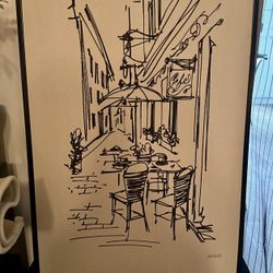 Canvas Wall Art Paris Cafe  Painting Sketch