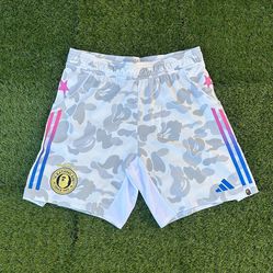 Bape X Adidas White Camo Soccer Shorts