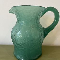 Vintage MORGANTOWN LMX El Mexicano Seaweed Crinkle Glass Pitcher Clambroth Green
