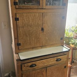 Vintage Farmhouse Hoosier Cabinet w/ Enamel Pullout Table