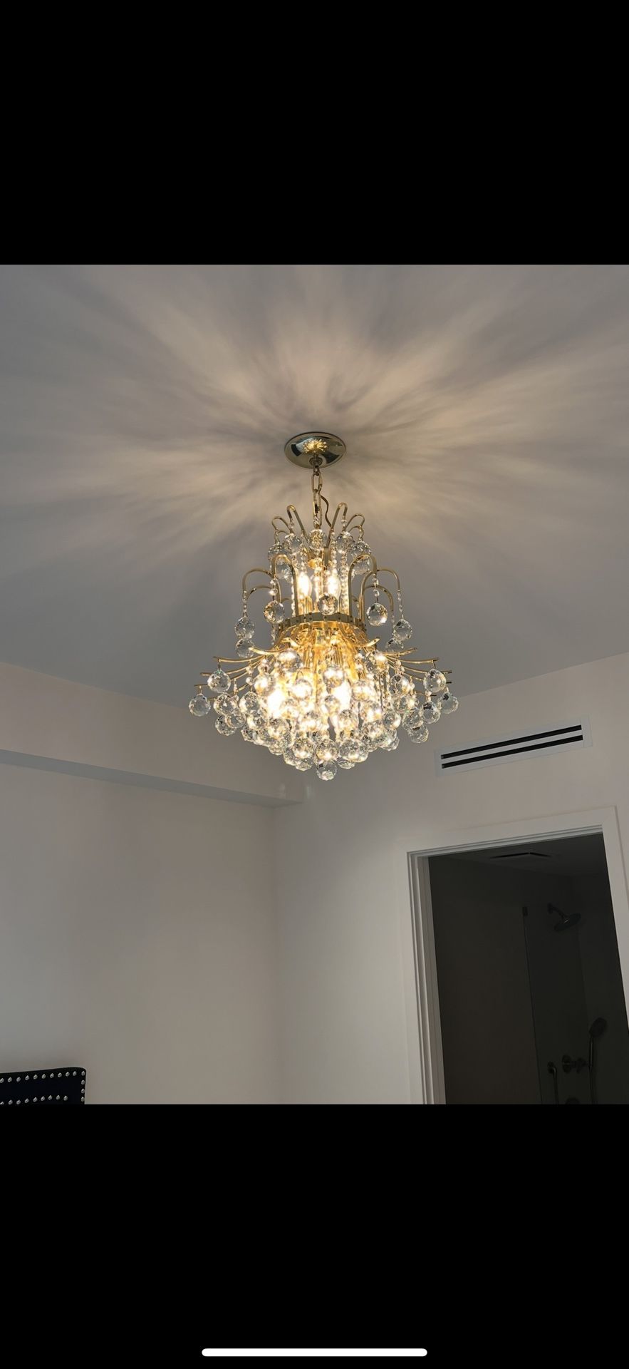 Stunning Gold frame Crystal Chandelier Gold hardware, tons of crystals! 