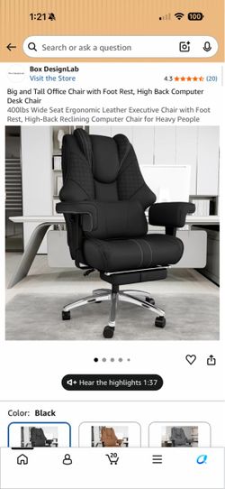 Brand New Black Vegan Leather Big & Tall Executive Ergonomic Office Chair w/Slide Out Footrest