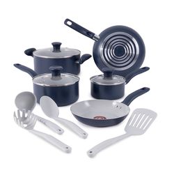 Complete Blue Nonstick Cookware Set Pots Pans Utensils