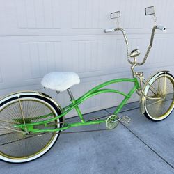 Lowrider Bike CHROME 26" LIMO STRETCH BEACH CRUISER BIKE W/144 Gold Twisted SPOKES COASTER BRAKE!