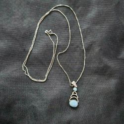 30" Silver Chain with larimar pendant 925 silver
