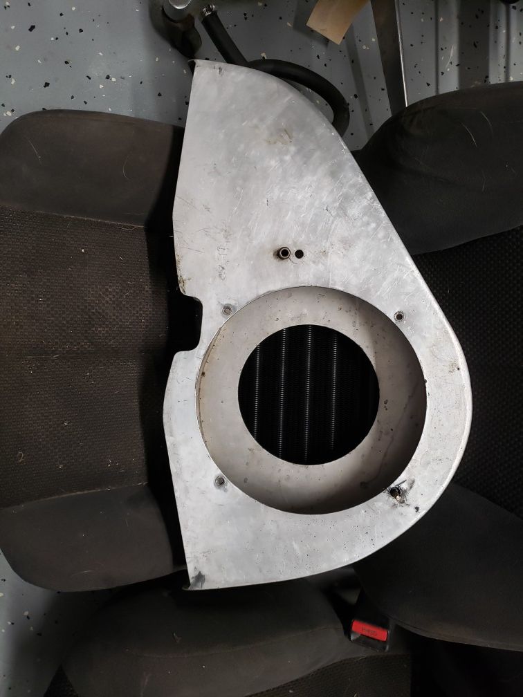 Vw beetle dog house fan shroud with new cooler