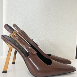 Saint Laurent Lee Slingback Pumps | Brand New In Glazed Leather | Size 37 