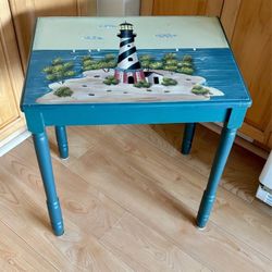 Hand Painted Accent Table Lighthouse Sailboat Island