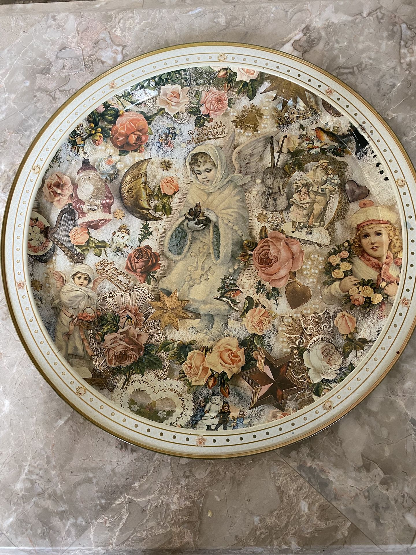 Vintage Victorian Tray - Merry Christmas And Bright New Year Tray 13x13