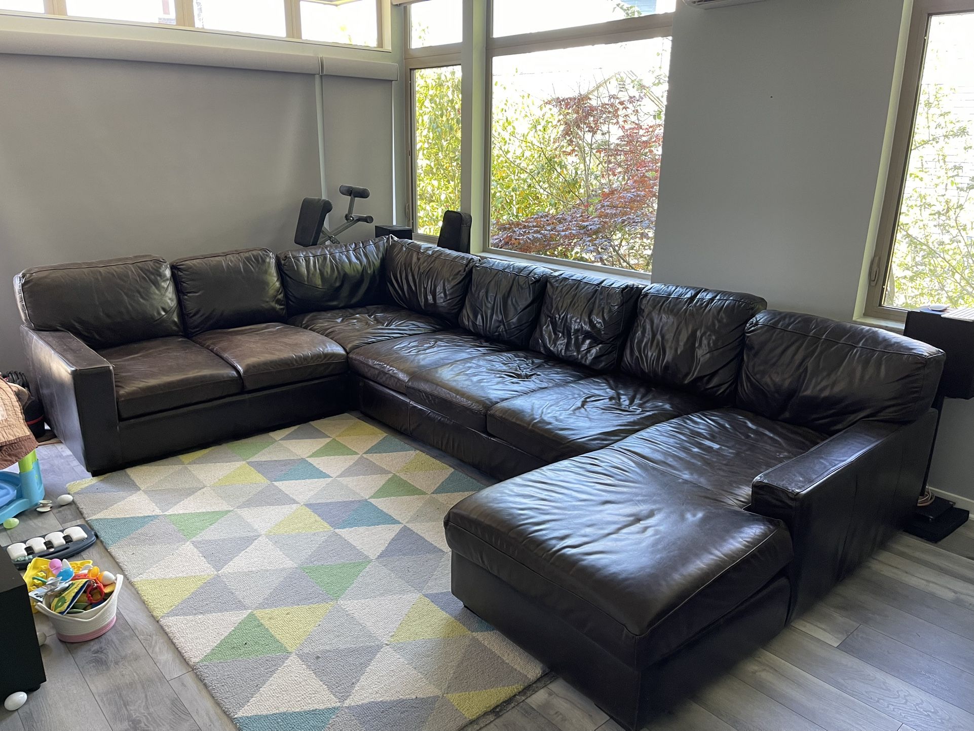 Mayfair Java Brown Leather 4 Piece Sectional Couch
