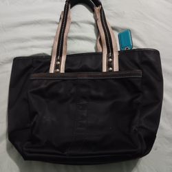 Women's Black & Teal Vinyl Nylon Coach Handbag Purse
