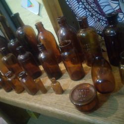 Brown Antique Bottles, Collection Of 21