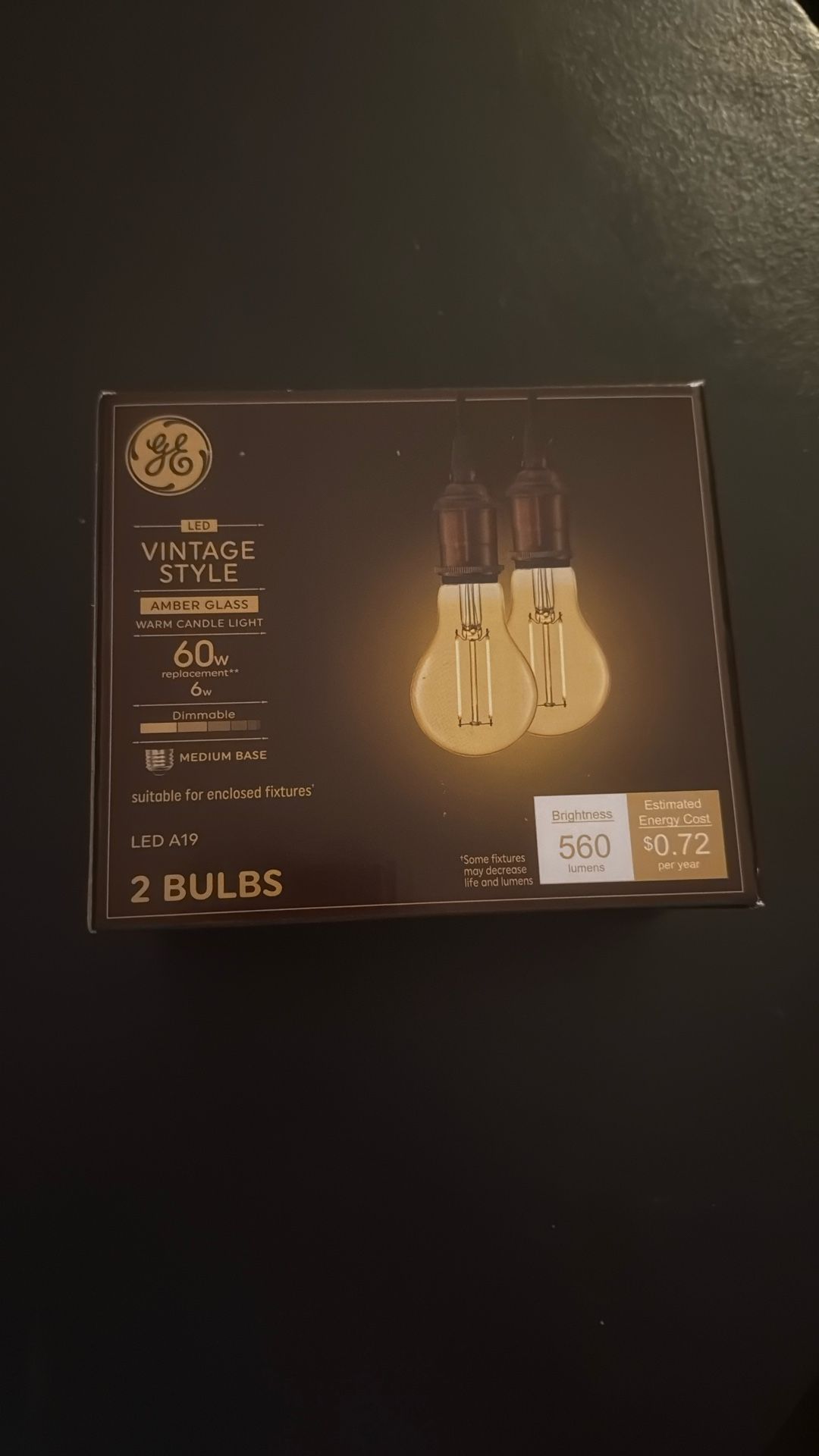 GE Vintage Style LED Amber Glass Bulbs (2-Pack, 60W Equivalent, New)