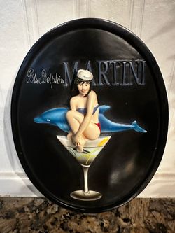 Vintage Blue Dolphin Martini Wall Decor
