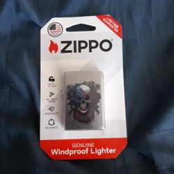 ZIPPO: Windproof Lighter W/ Free Gasket MADE IN USA NEW AMERICAN SKULL SILVER