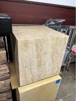 Felix 15 in. Contemporary Natural Marble Handmade Cube End Table, Travertine