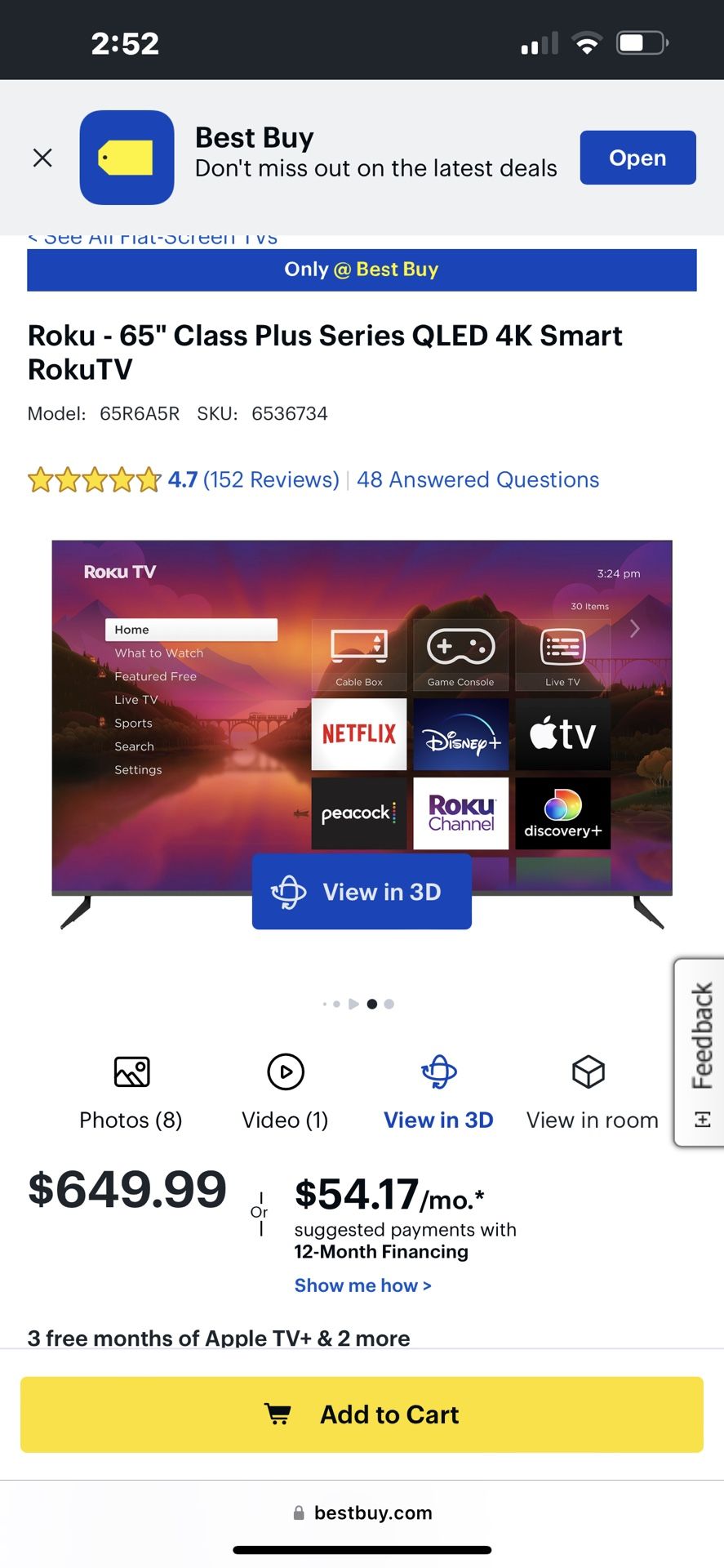 65 “ Roku 4K Smart Tv