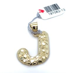 10Kt Yellow Gold Puff Nugget Letter J Pendant 2.05g 197062/13