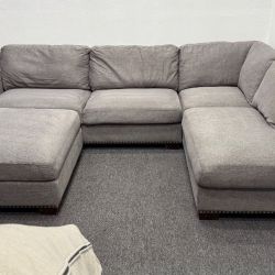 Thomasville Sectional Couch in Gray with Ottoman - Can Deliver