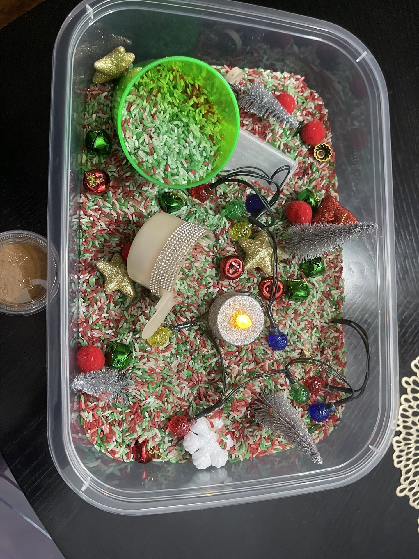 Christmas Theme Rice Sensory Bin