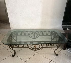 Glass Coffee Table w/ Ornate Metal Base