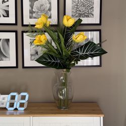 Yellow Tulip Artificial Flowers - VASE NOT INCLUDED (NEW)