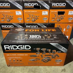 RIDGID 18V Cordless 8-Tool Combo Kit with 2.0 Ah Battery, 4.0 Ah Battery, Charger, and Tool Bag