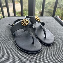 Black Leather Sandals Authentic Tory Burch 