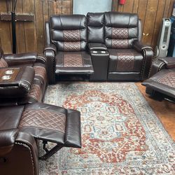 Brown Reclining Sofa Set Brand New 