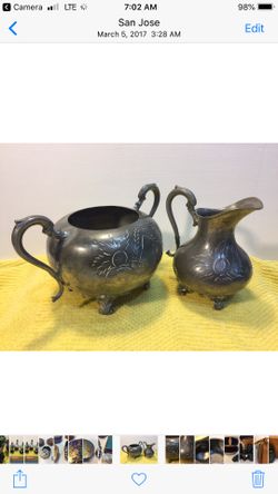 19th c Collectible ENGLISH PEWTER Engraved Set