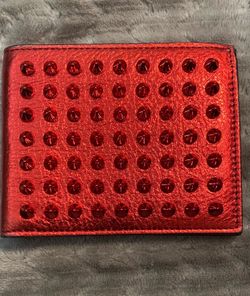 Christian Louboutin Metallic Red Studded Bifold Wallet