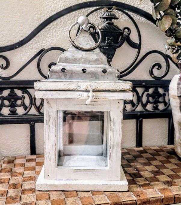 Hobby Lobby White Wash Them Wood Lantern With Glass Panes.