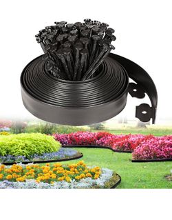 New JERIA 2 Inch Tall 33 FT Garden Edging Kit with 45pcs Spikes, Plastic Edging for Landscaping