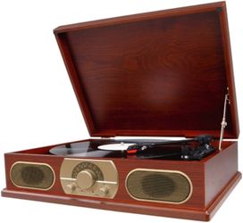 Studebaker Wooden Turntable with AM/FM Radio & Cassette Player