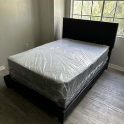 NEW BED FRAME FULL SIZE WITH MATTRESS AND BOX SPRING