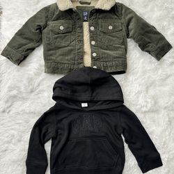 Baby Gap Green Sherpa Jacket And Black Hoodie Size 12-18 Months