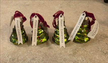 Retired DEMDACO Glass Christmas Tree Ornaments - Set of 4 w/ Original Tags Vintage Style