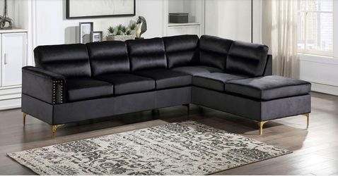 Brand New Black Velvet Sectional Sofa
