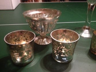 Mission glass bowl and votive candle holders