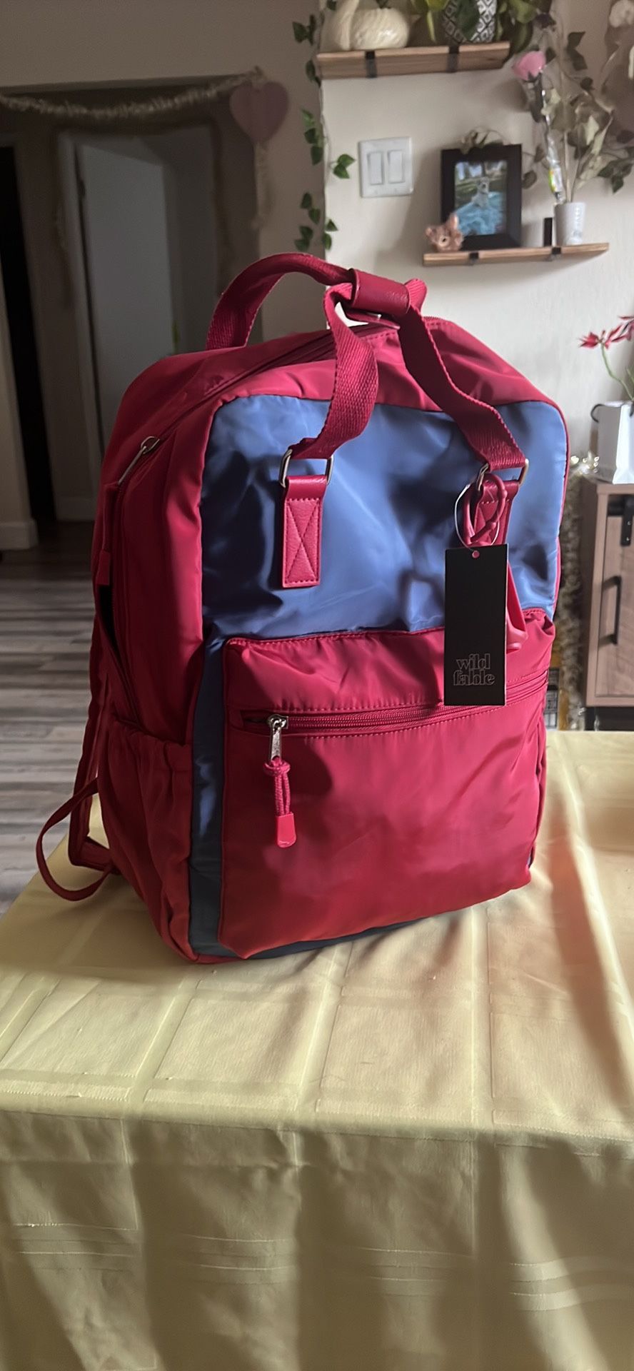 NEW Wild Fable Square Backpack, Red/Slate Blue, Lotion Holder, Multi Pocket for Sale in