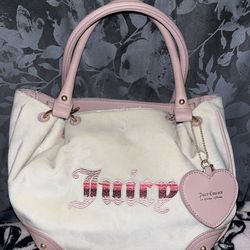 Juicy Couture Velour Pink & Cream Satchel Bag