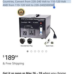 New Bump PowerBright Step Up & Down Transformer, Power ON/Off Switch, Can be Used in 110 Volt Countries and 220 Volt Countries,