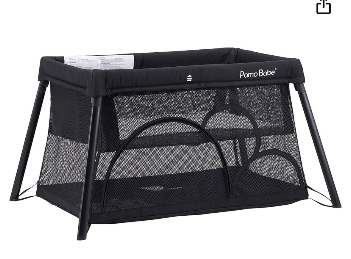 Pamo Babe Travel Crib, Portable Crib for Baby Lightweight Baby Travel Playpen, Foldable Travel Playard with Comfortable Mattress for Babies (Black