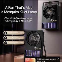Portable Fan And Mosquito Repellent Lamp, Wall-Mounted Fan, Powerful Brushless Motor with Digital Display, 5-Speed Adjustment, Large Capacity Bat